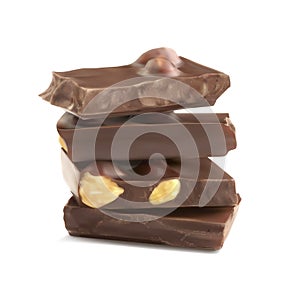 Chunks of chocolate with hazelnuts.